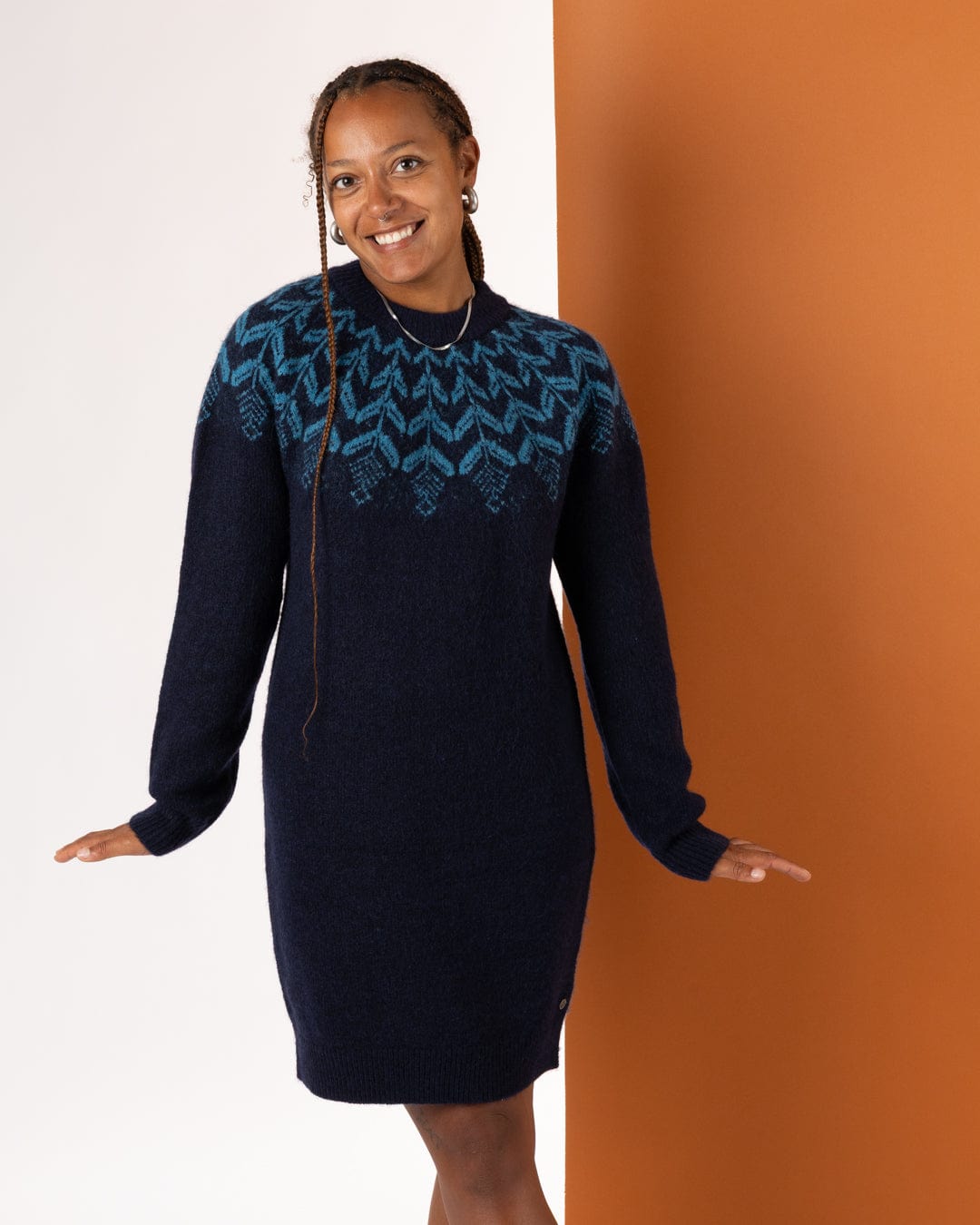 Fairisle - Womens Knitted Dress - Blue