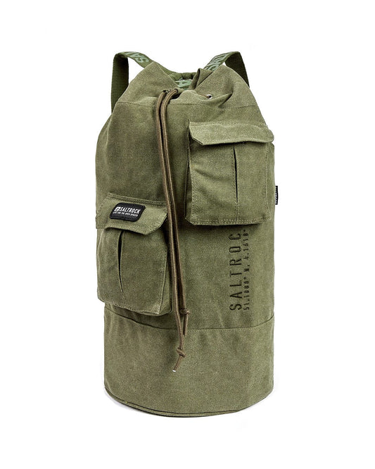 A Saltrock Dockyard - Duffle Bag - Dark Green with two pockets on it.
