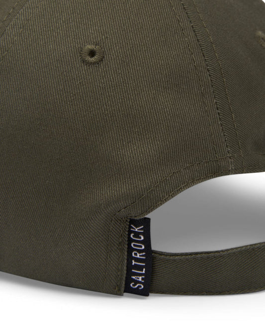 Dockyard green baseball cap with an embroidered 'Saltrock' badge from North Devon.