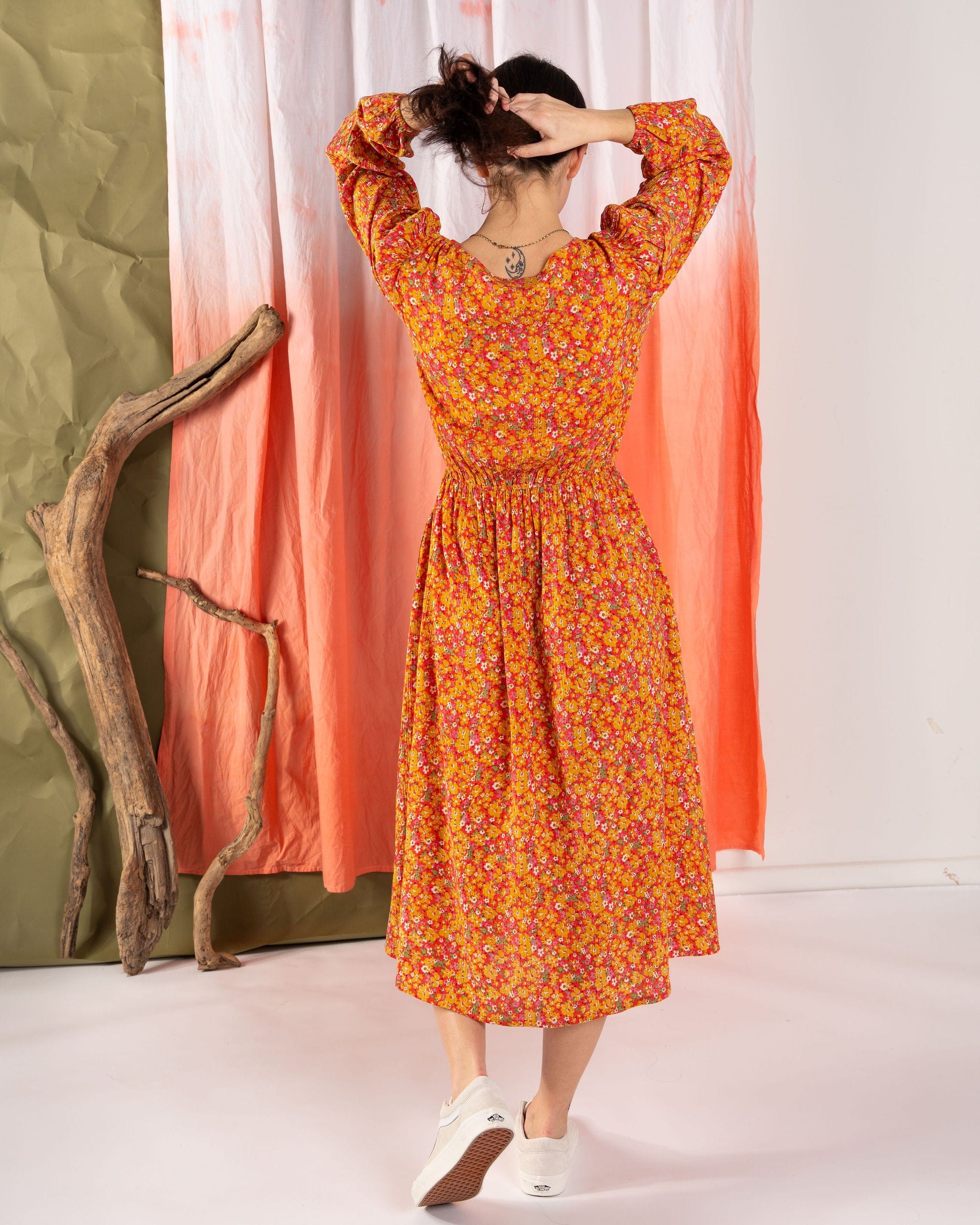 Nova - Womens Floral Midi Dress - Coral