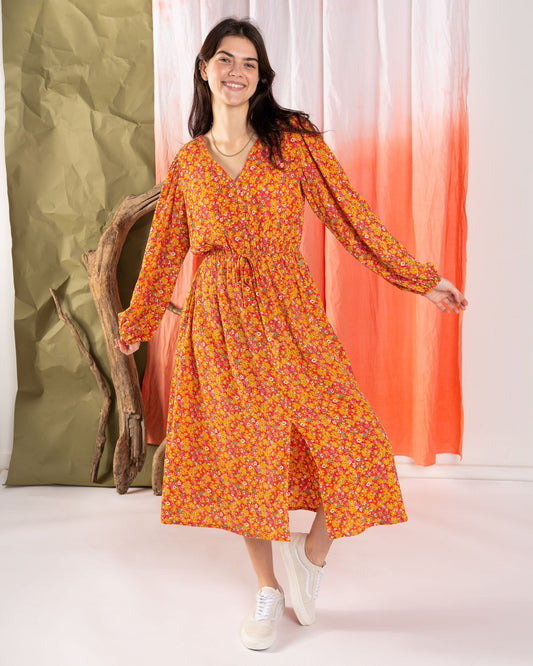 Nova - Womens Floral Midi Dress - Coral