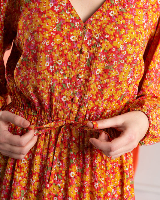 Nova - Womens Floral Midi Dress - Coral