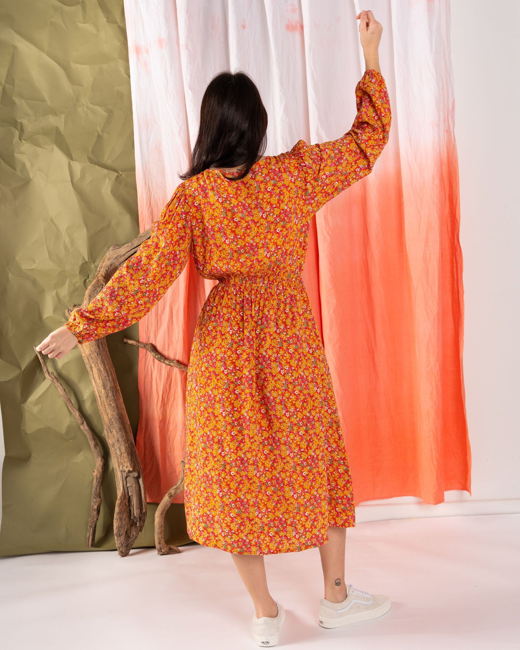 Nova - Womens Floral Midi Dress - Coral