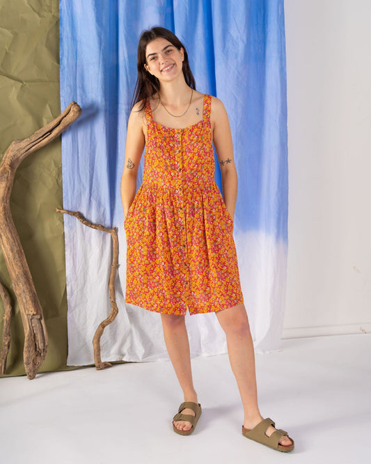 Emmy - Womens Strappy Floral Dress - Coral