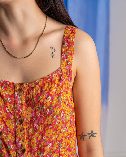 Emmy - Womens Strappy Floral Dress - Coral