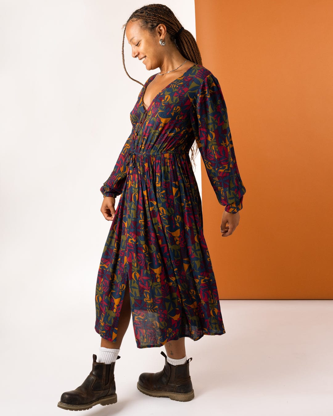 Nova Balance - Womens Midi Dress - Blue/Burgundy