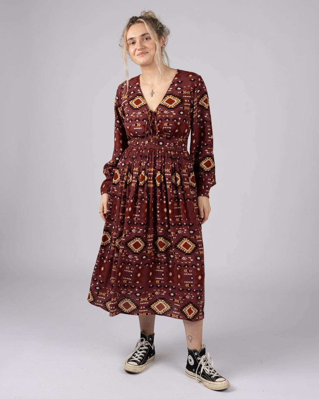 Sabina - Womens Midi Dress - Dark Pink