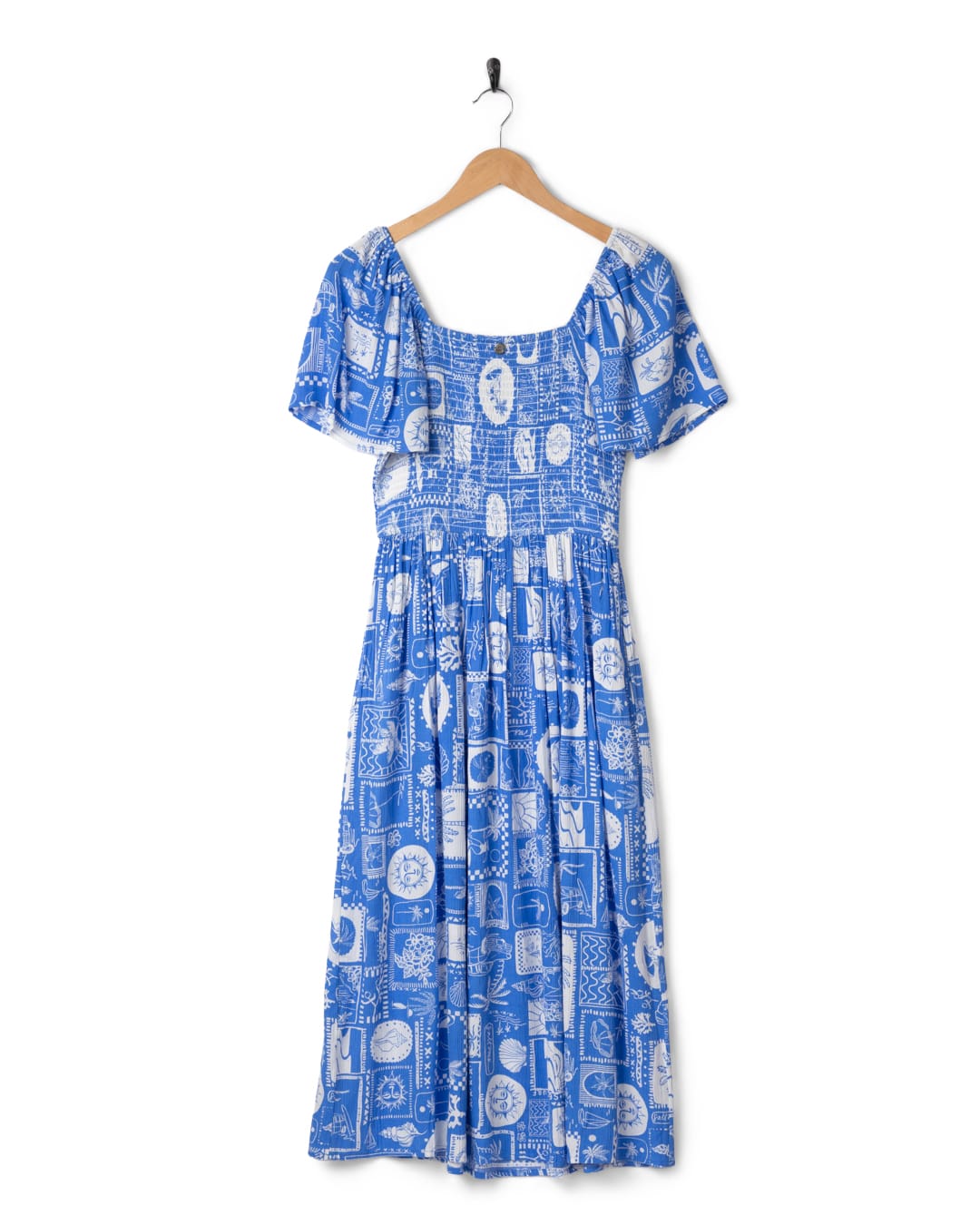 Island Tile Womens Midi Dress in Bright Blue