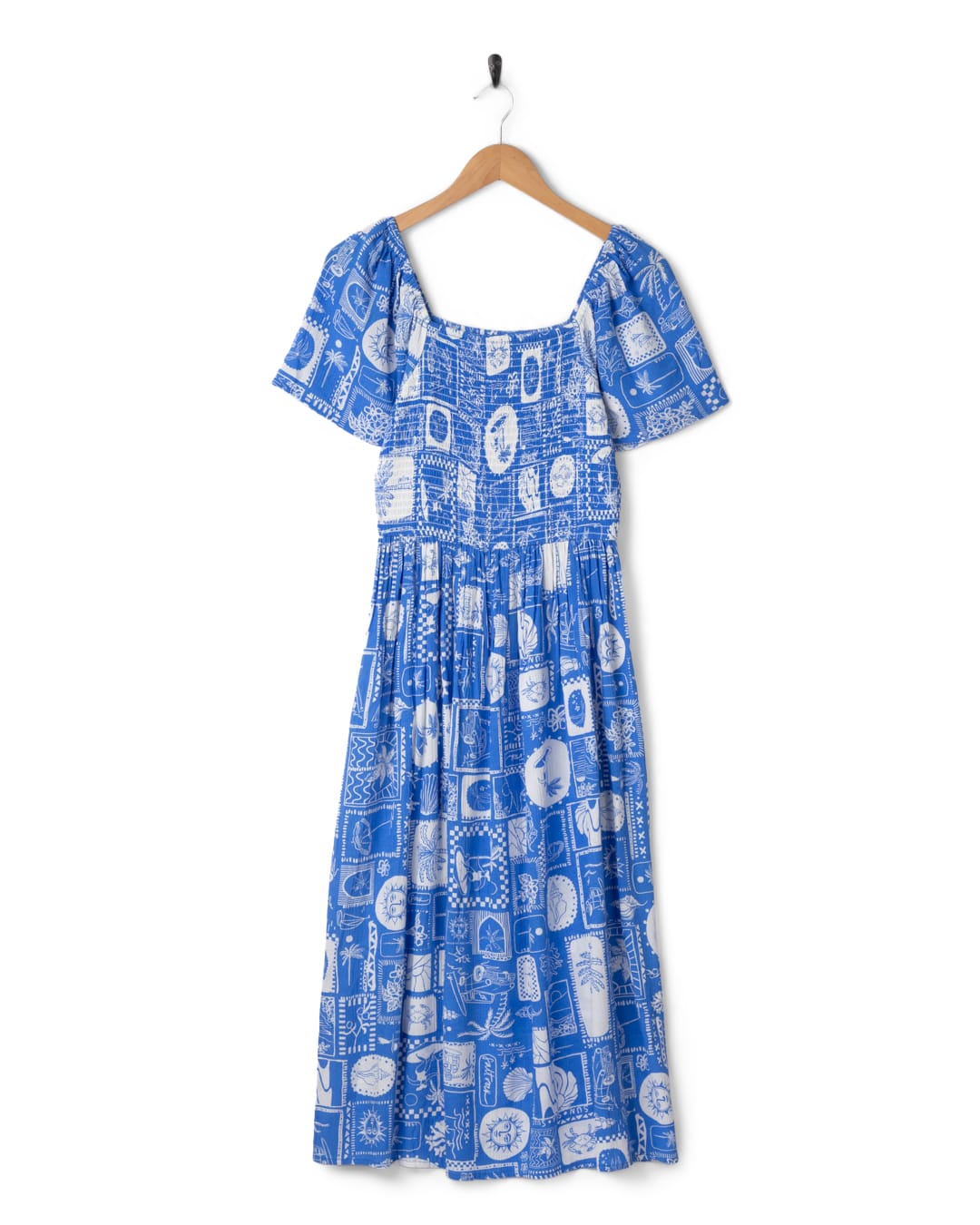 Island Tile Womens Midi Dress in Bright Blue