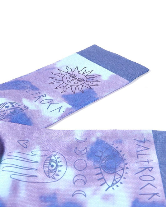 A pair of Saltrock Eclipse - Kids Socks - Dark Purple with drawings on them.