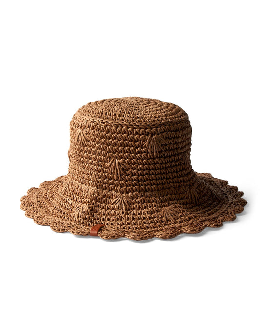 Saltrock's Field - Straw Bucket Hat in Light Brown is isolated on a white background.