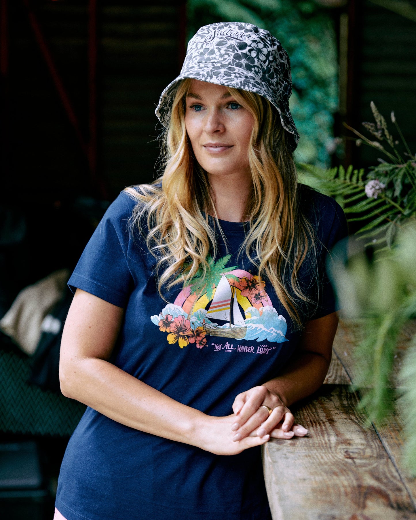 Floral Lost Ships Womens T-Shirt in Blue