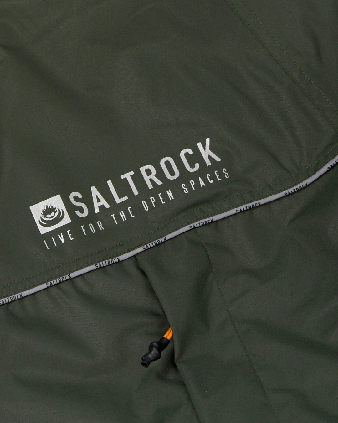 Saltrock Recycled Four Seasons Changing Robe - Green/Aztec with logo, drawstring detail, and fleeced lined pockets.