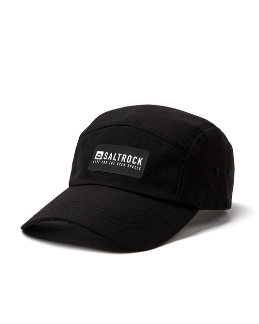 A Saltrock Gaitor 5 Panel UPF Cap - Black with an adjustable strap.