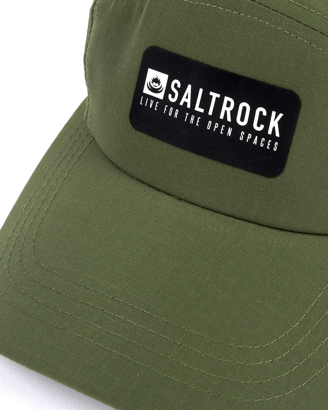 A Saltrock green Gaitor 5 Panel UPF Cap with the Saltrock logo and an adjustable strap.