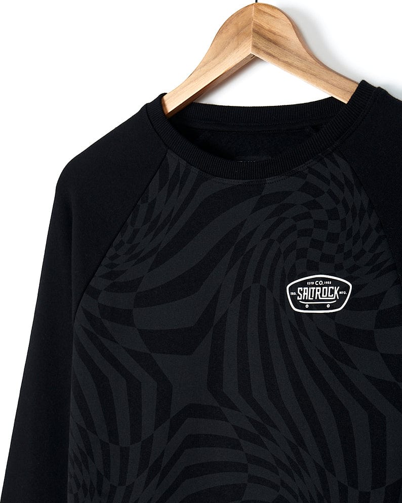 A black Grip It - Mens Crew Neck Sweat - Black sweatshirt with a geometric print on it, by Saltrock.