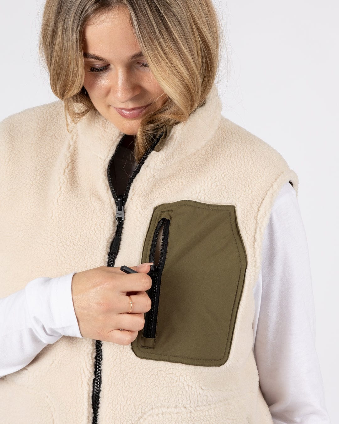 Astra Fleece - Womens Reversible Gilet - Green/Cream