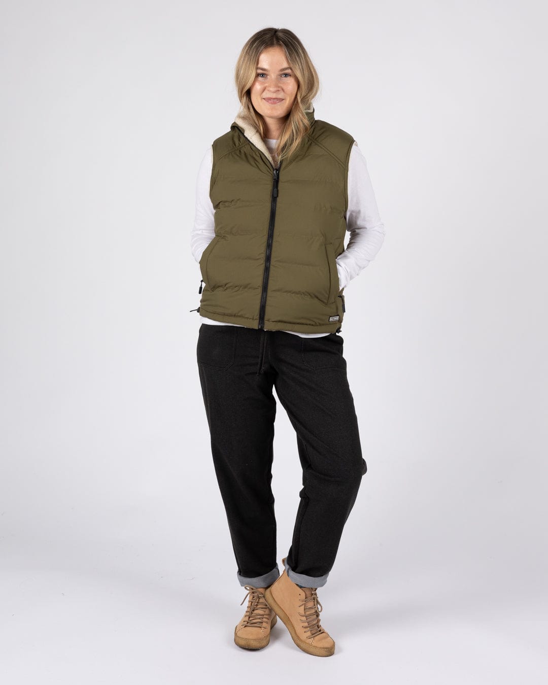 Astra Fleece - Womens Reversible Gilet - Green/Cream