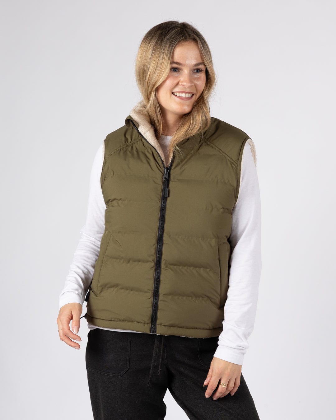 Astra Fleece - Womens Reversible Gilet - Green/Cream