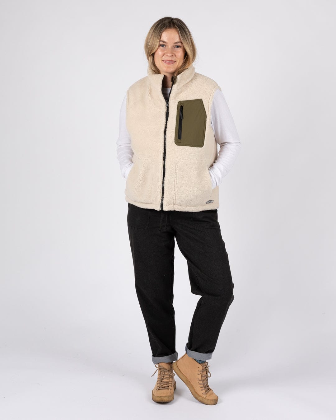 Astra Fleece - Womens Reversible Gilet - Green/Cream