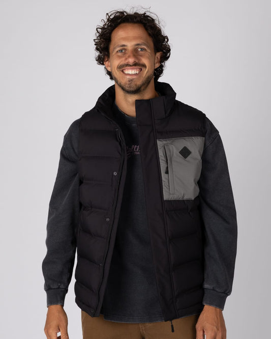 Xavier Panel Mens Water Resistant Padded Gilet in Black