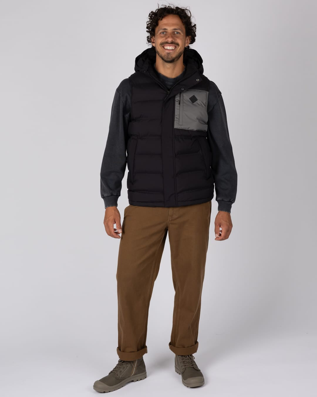 Xavier Panel Mens Water Resistant Padded Gilet in Black
