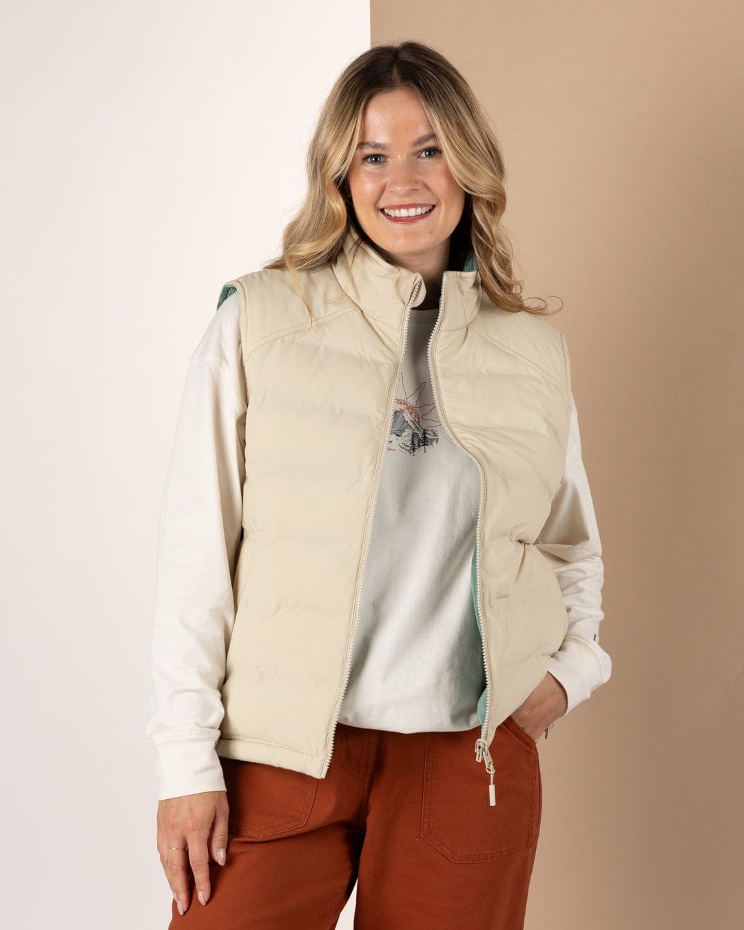 Myka -Womens Reversible Gilet - Blue/Cream
