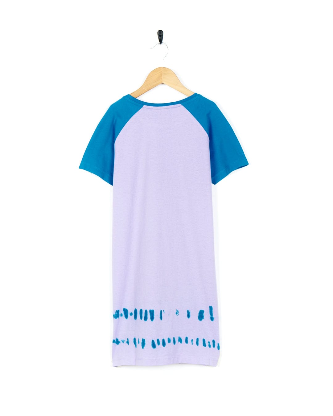 A Hardskate - Kids Tie Dye T-Shirt Dress - Purple by Saltrock hanging on a hanger.