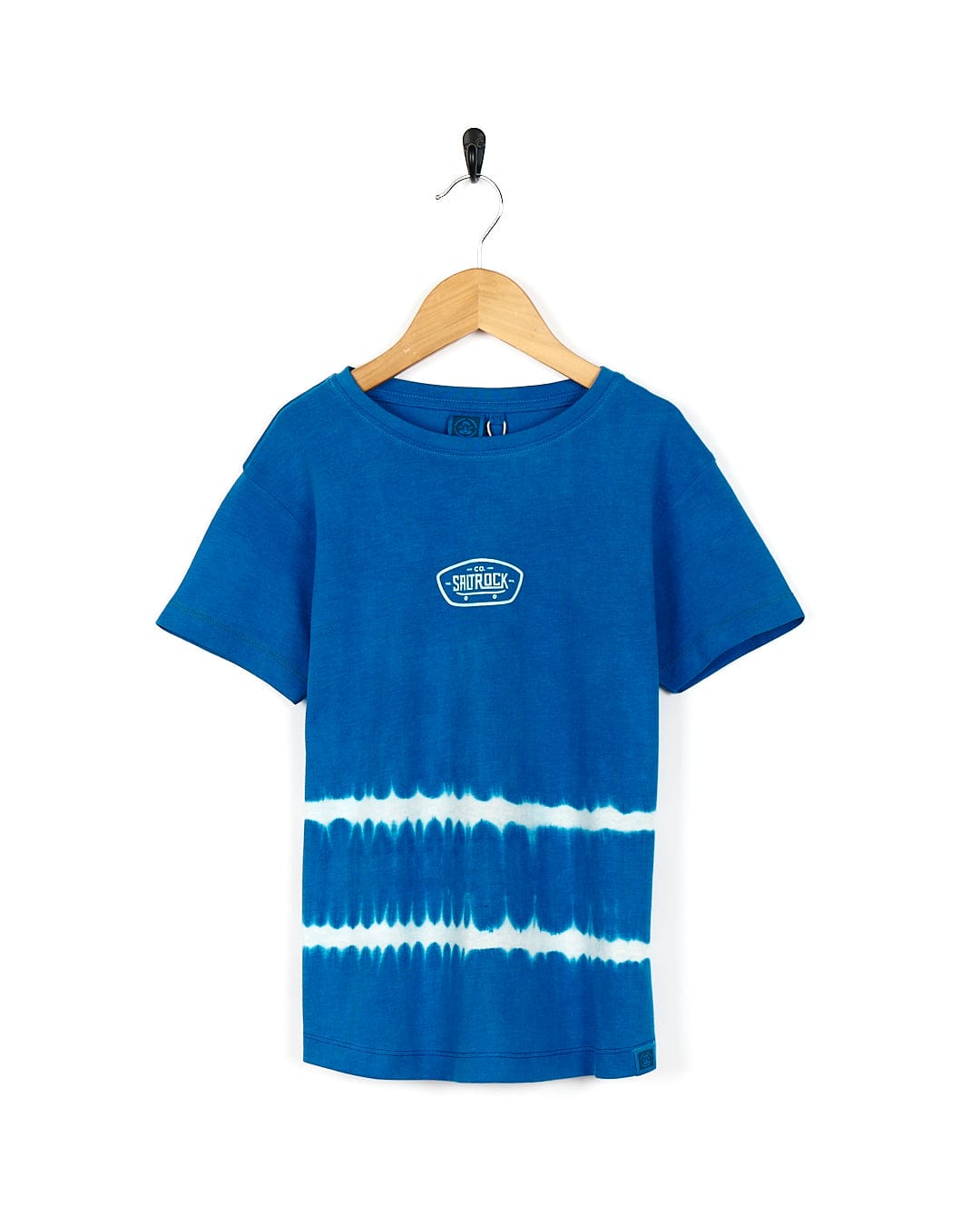 A Saltrock Hardskate - Kids Tie Dye Short Sleeve T-Shirt in blue on a swinger.