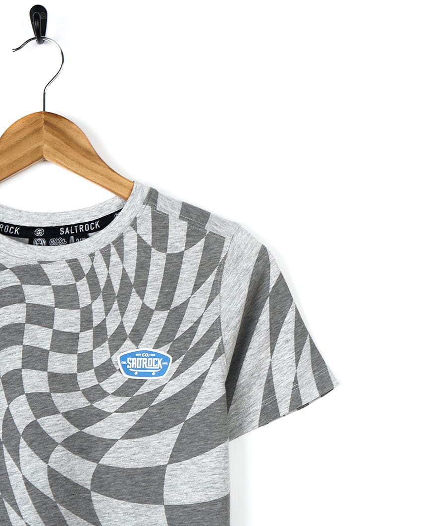 A Saltrock Hardskate Warp - Kids Short Sleeve T-Shirt - Grey with a geometric all-over print.