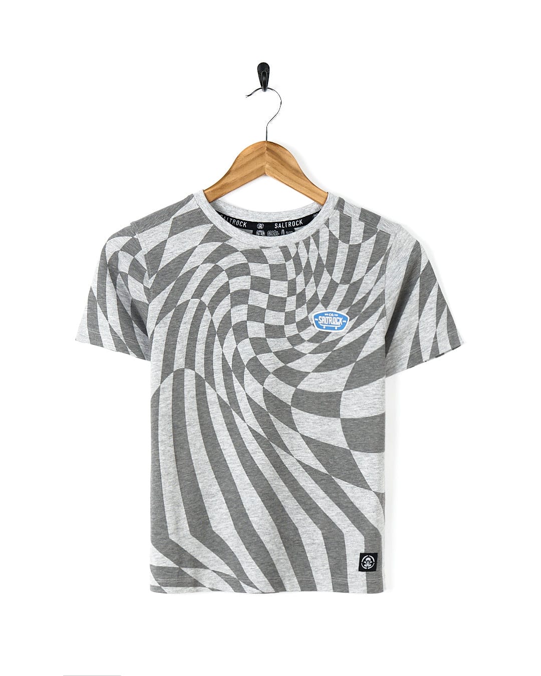 A Hardskate Warp - Kids Short Sleeve T-Shirt - Grey with a geometric all-over print in grey and white.