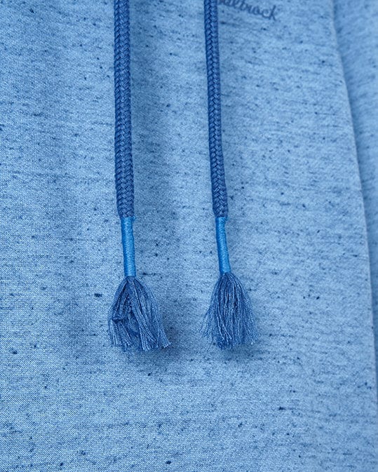 A close up of a Saltrock Harper - Womens Longline Pop Sweat - Light Blue hoodie with tassels.