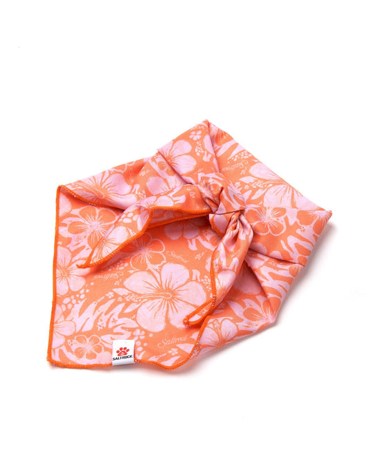 Saltrock Hibiscus - Dog Bandana - Orange with an Orange & pink hibiscus print.