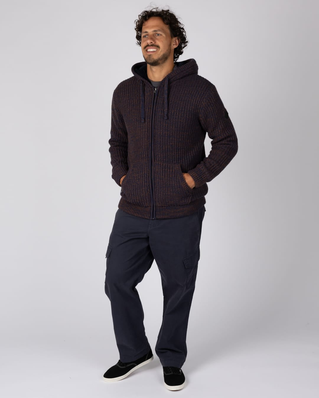 Markus Mens Borg Lined Knitted Zip Hoodie in Blue