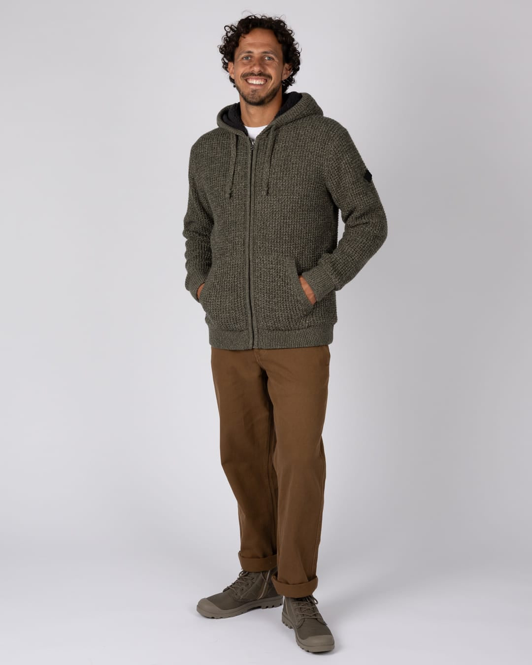 Markus Mens Borg Lined Knitted Zip Hoodie in Green