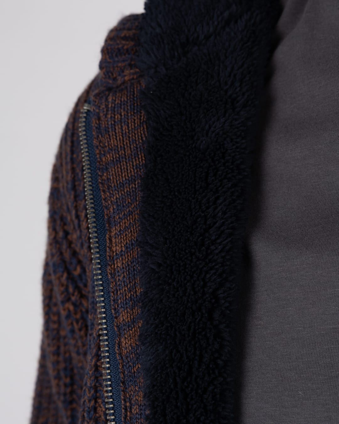 Markus Mens Borg Lined Knitted Zip Hoodie in Blue
