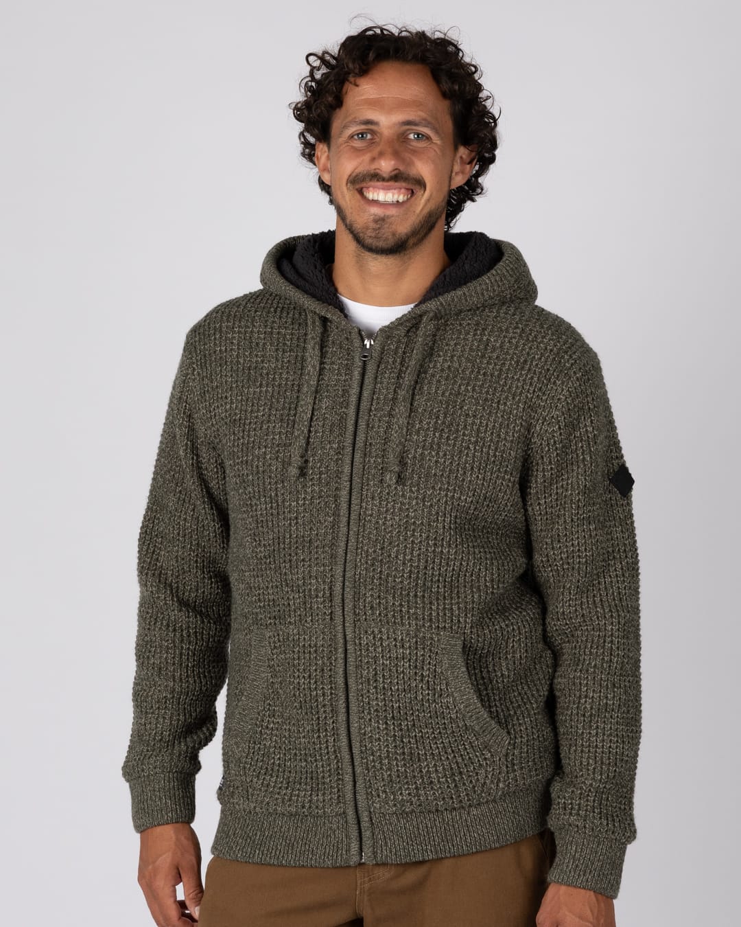 Markus Mens Borg Lined Knitted Zip Hoodie in Green