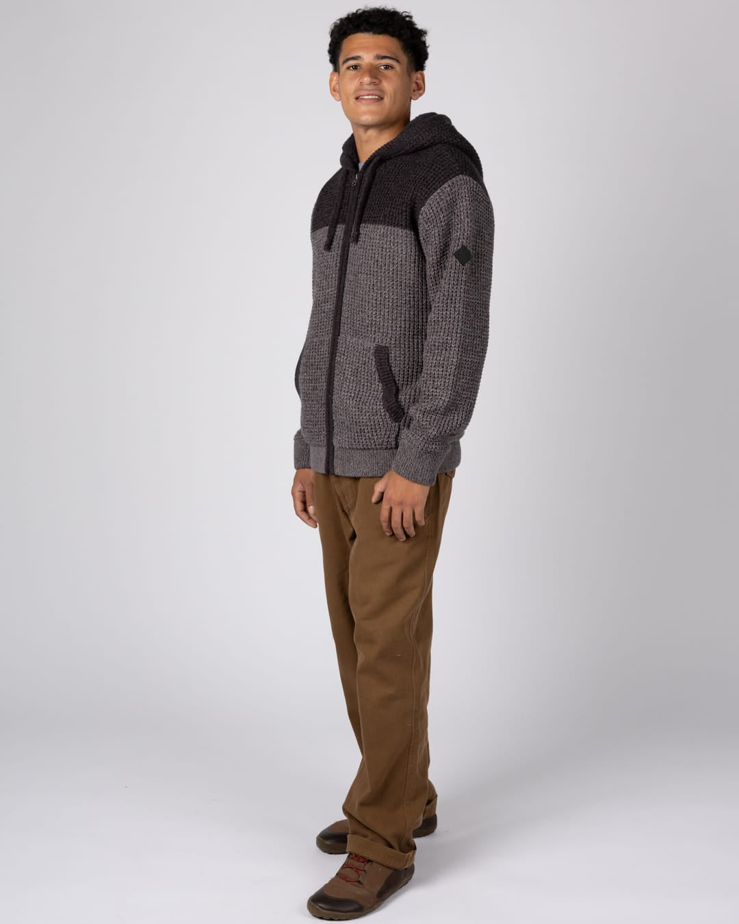 Markus Panel Mens Borg Lined Hoodie in Dark Grey