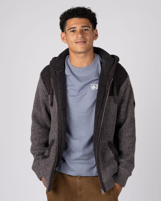 Markus Panel Mens Borg Lined Hoodie in Dark Grey