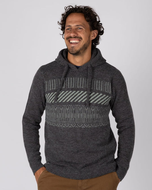 Lukas 2 Mens Knitted Hoodie in Grey