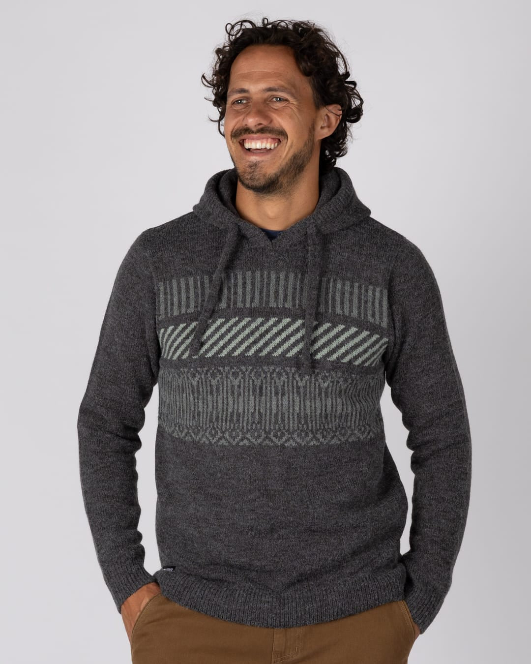 Lukas 2 Mens Knitted Hoodie in Grey