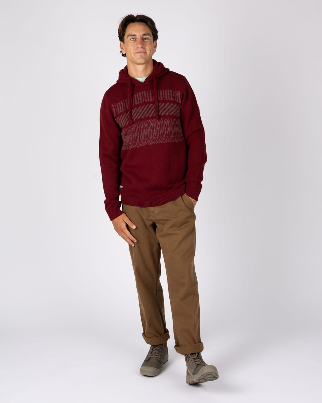 Lukas 2 Mens Knitted Hoodie in Red