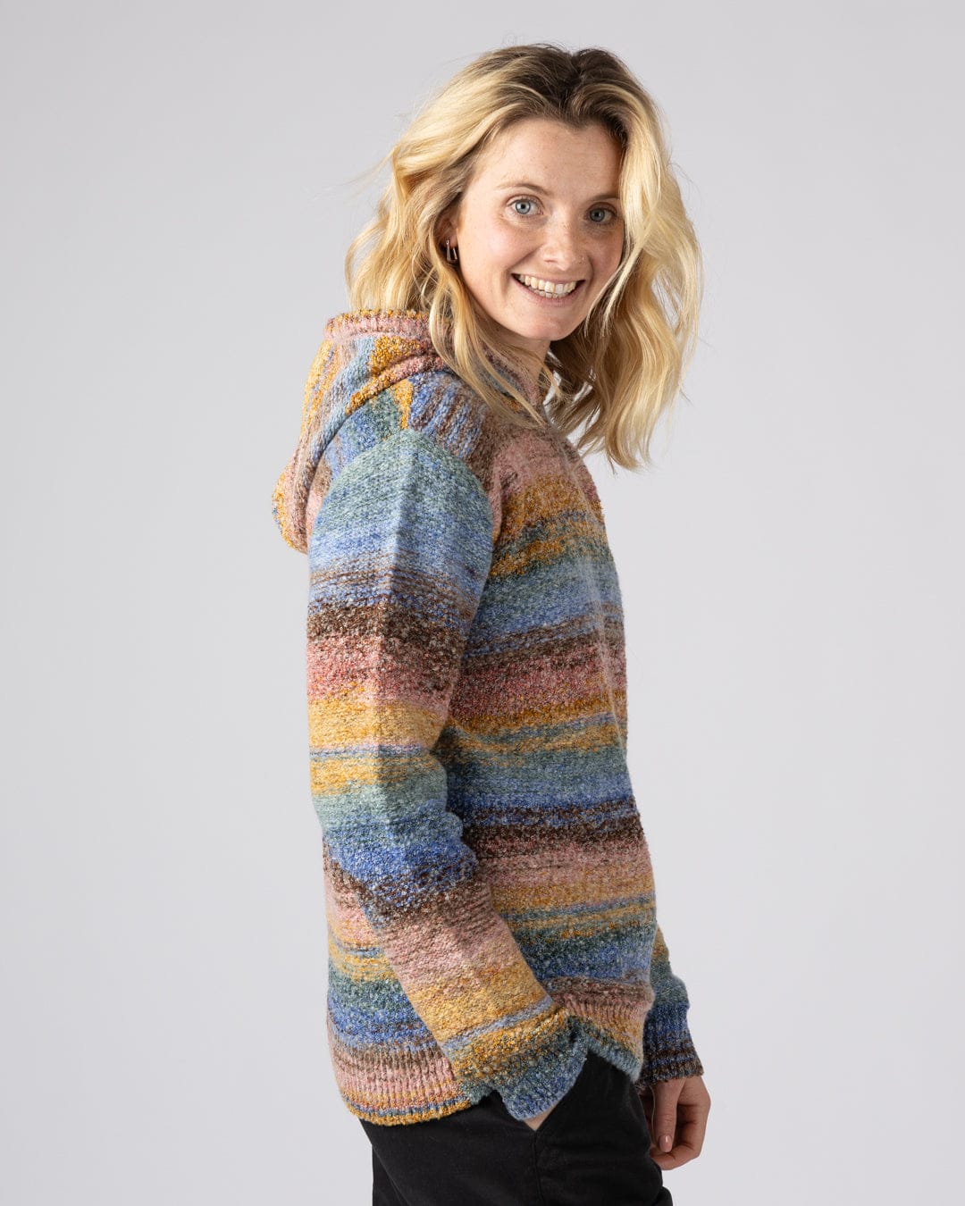 Space Dye Erin  - Womens Hooded Jumper - Blue