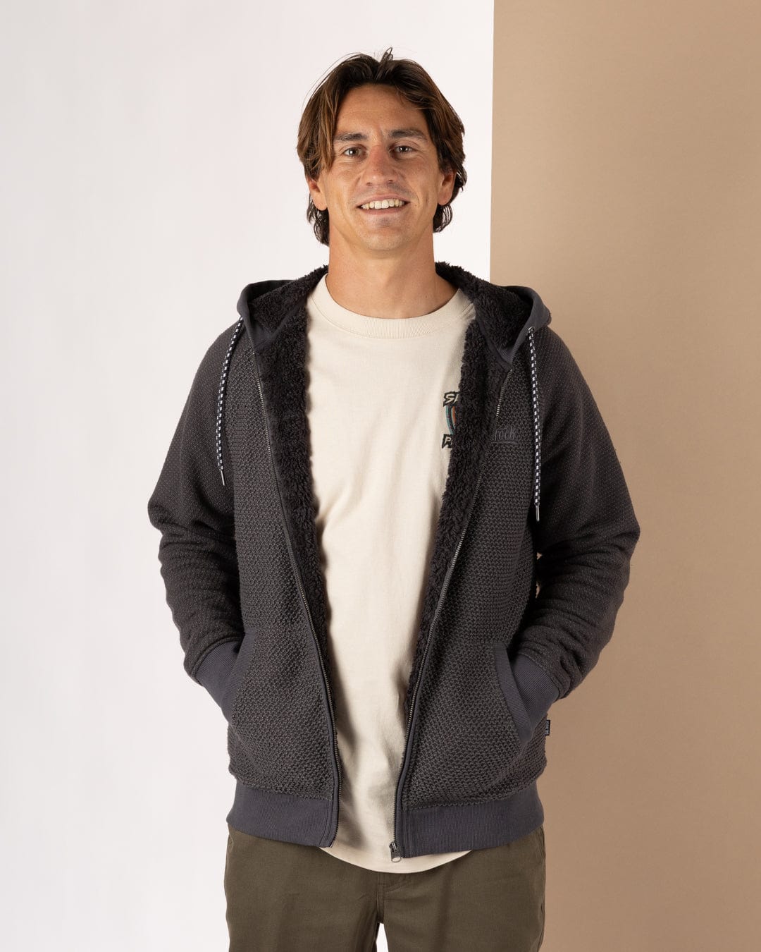 Hall Embro - Mens Borg Lined Hoodie - Dark Grey