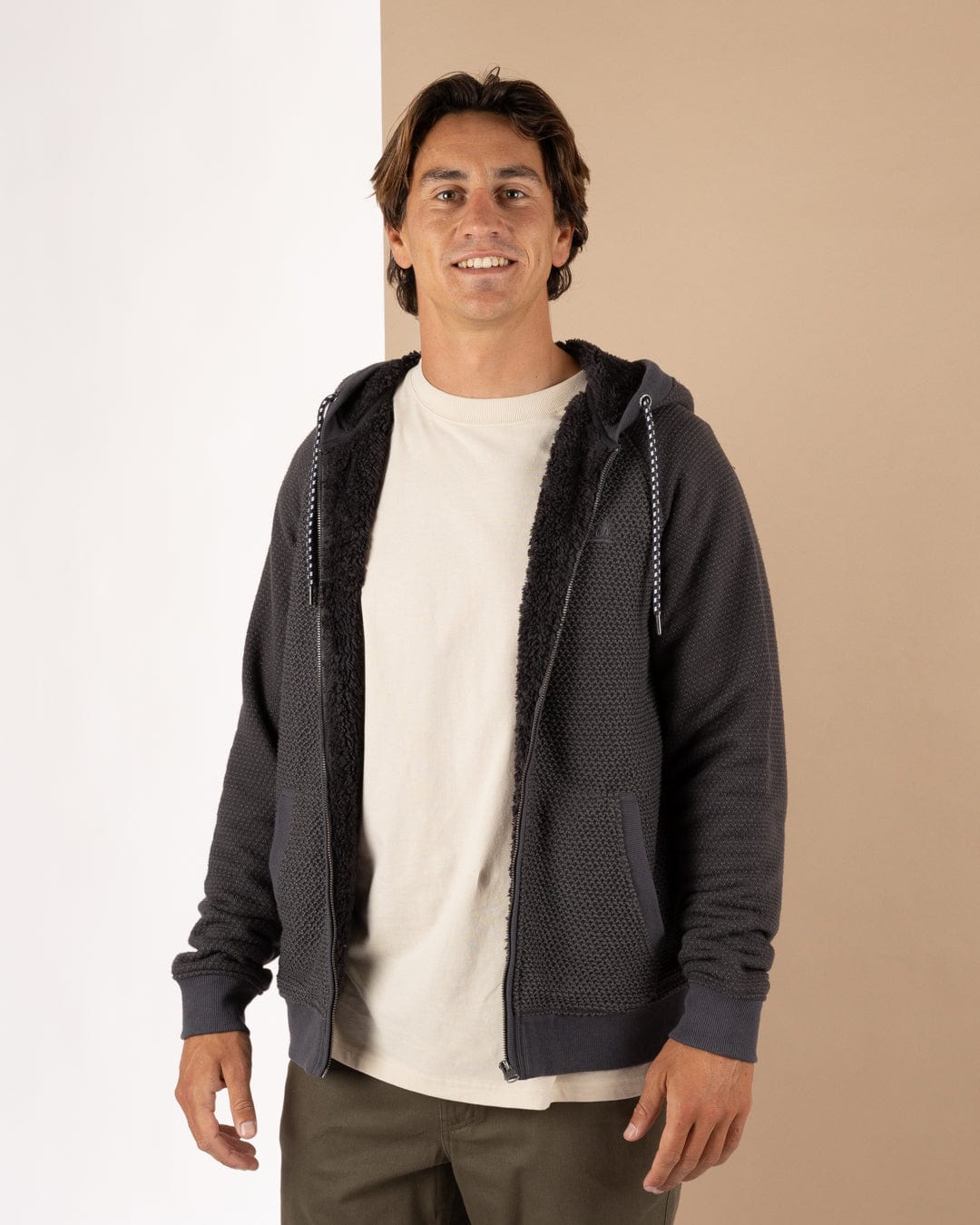 Hall Embro - Mens Borg Lined Hoodie - Dark Grey