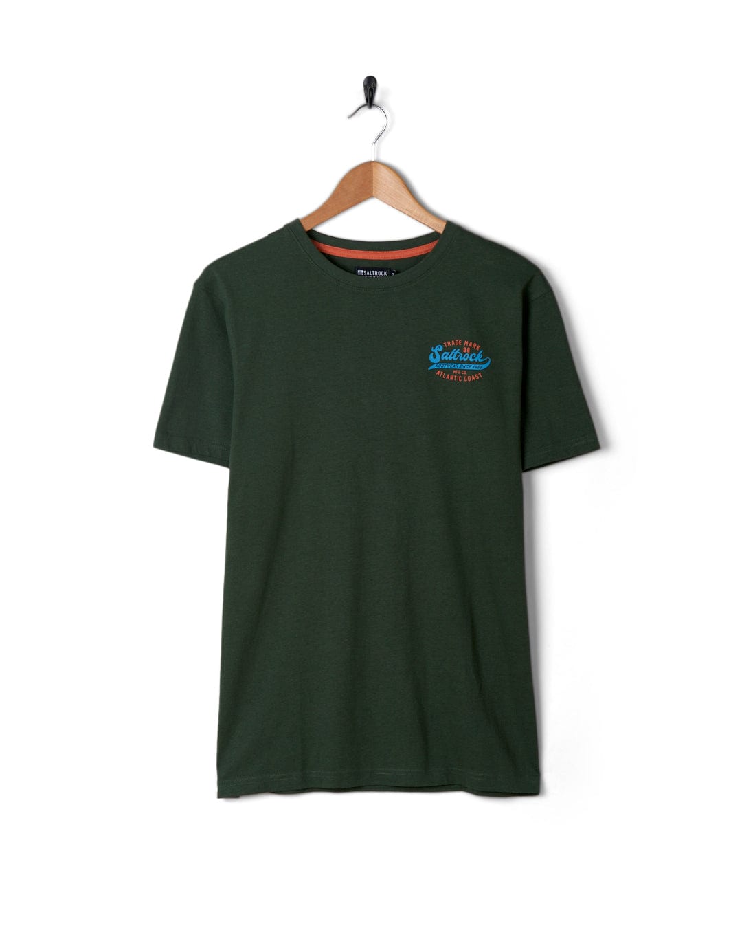 A Home Run - Mens Short Sleeve T-Shirt - Dark Green with a Saltrock logo in orange.