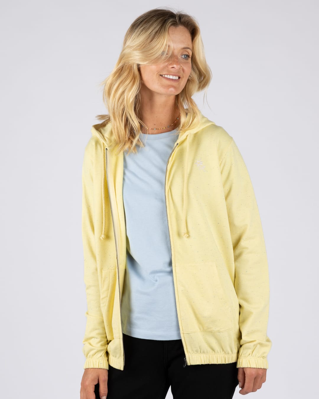 Madern Womens Zip Through Pop Hoodie in Light Yellow
