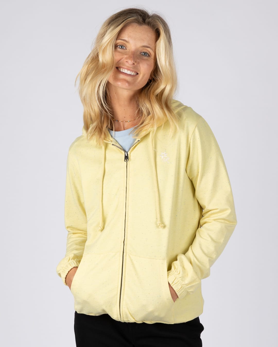 Madern Womens Zip Through Pop Hoodie in Light Yellow