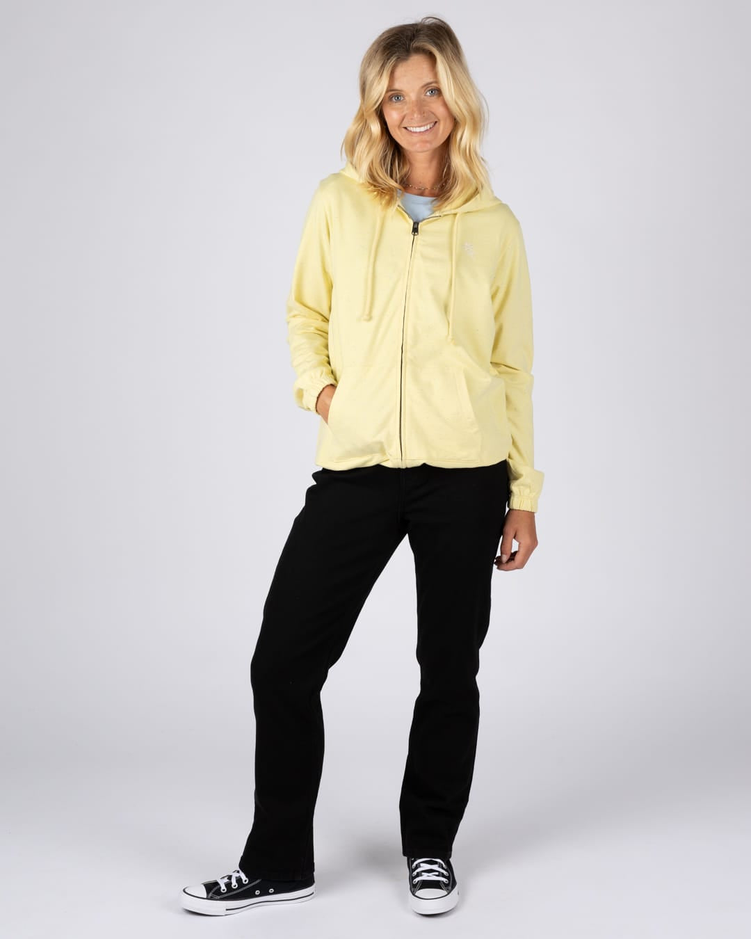Madern Womens Zip Through Pop Hoodie in Light Yellow