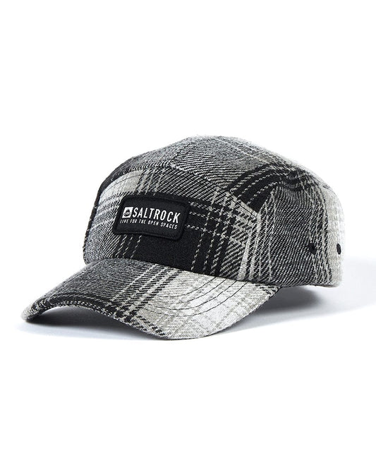 A Saltrock Hunter - 5 Panel Cap - Grey on a white background.